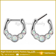 Opale de feu blanc synthétique Septum inox nez Jewelry Ring